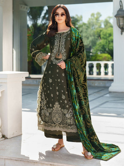 Parishay Panache Winter Corduroy Embroidered Stitched 3-Piece Suit-PNE-05