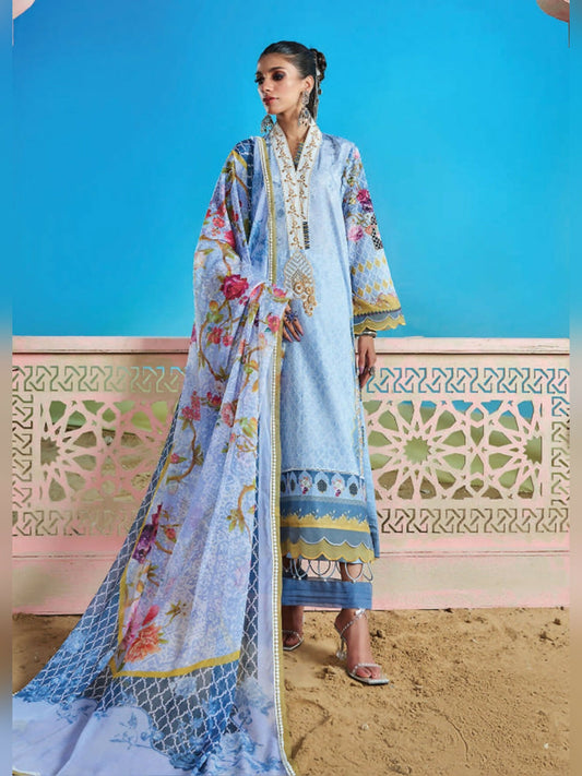 Ice Blue Wardha Saleem Summer Collection Lawn Embroidered Unstitched 3-Piece Suit-D-11 Suroor