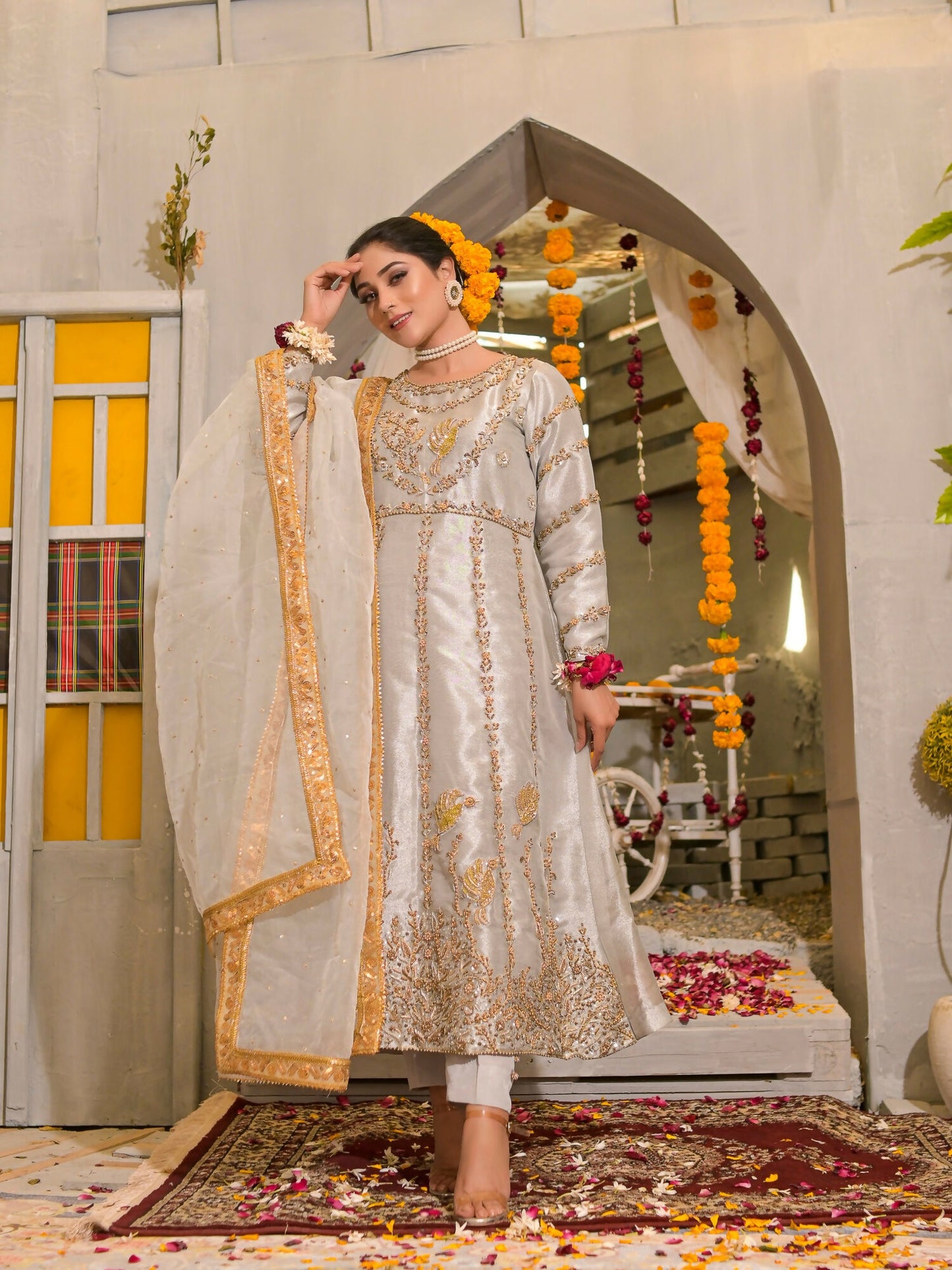 Ruby's Couture Poshak Plain Tissue Embellished Stitched 3-Piece Suit-Deewani