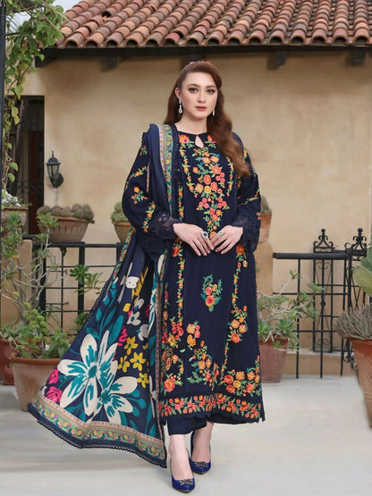 Zeephire Dhanak Embroidered Stitched 3-Piece Suit-Multi Emb