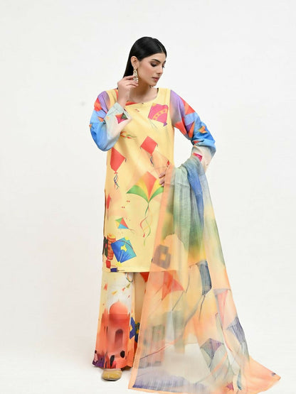 Imran Aftab Basant Mela Raw Silk Printed Unstitched 3-Piece Suit-IARP 04