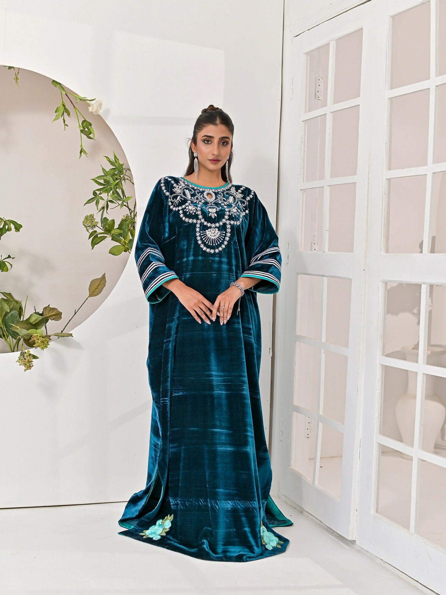 Farooq Hameed Studio Velvet Embroidered Kaftan Set-Zoi