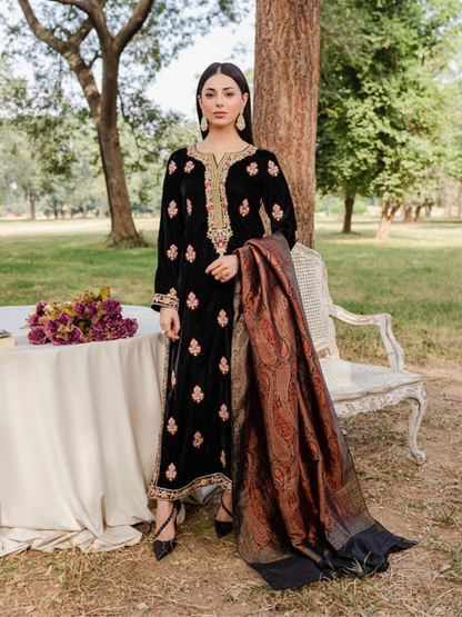 Panache Apparel Velvet Edit Micro Velvet 9000 Embroidered Stitched 3-Piece Suit-Jorah