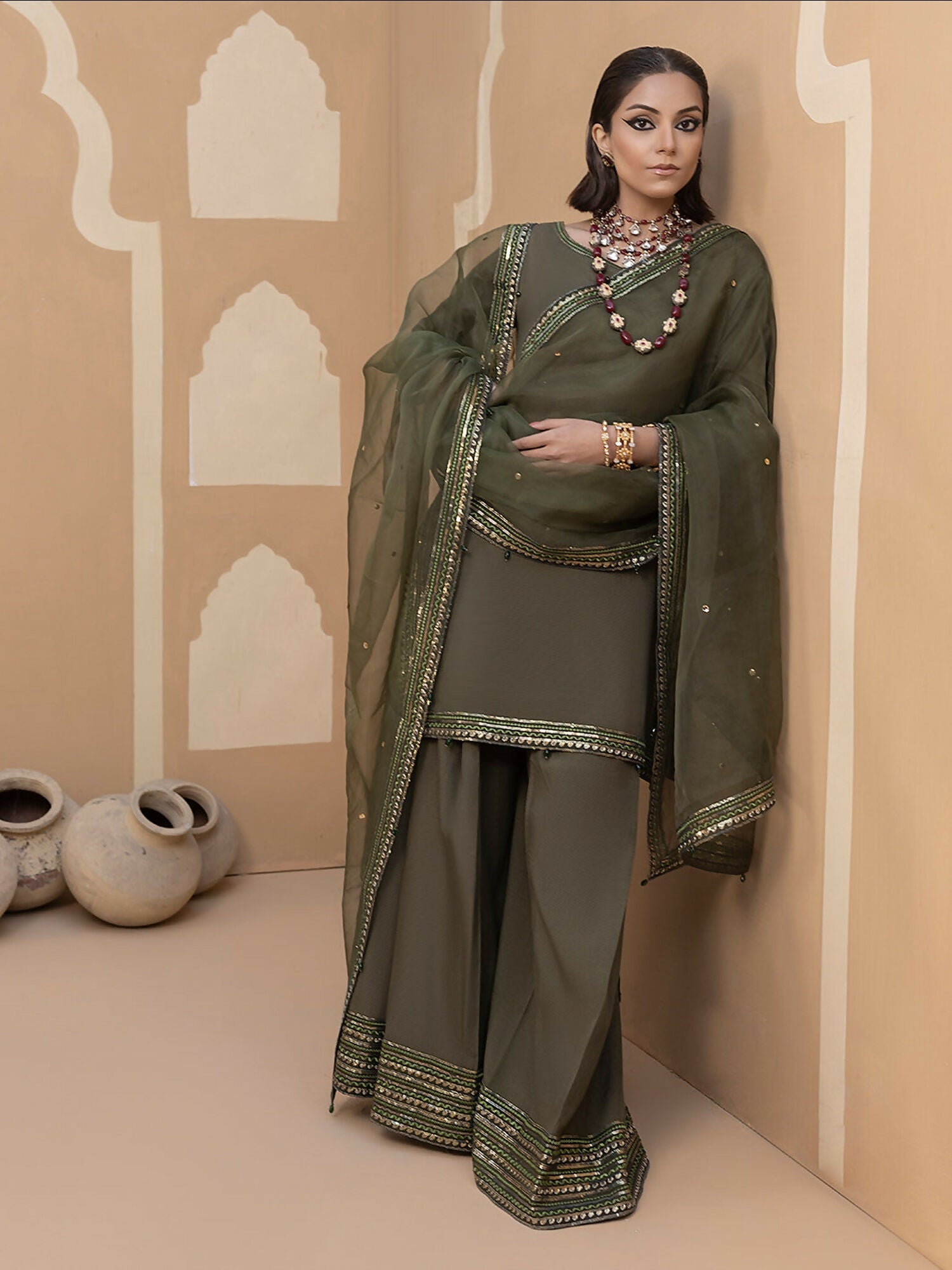 Hemstitch Raw Silk Embroidered Stitched Sharara-Noor