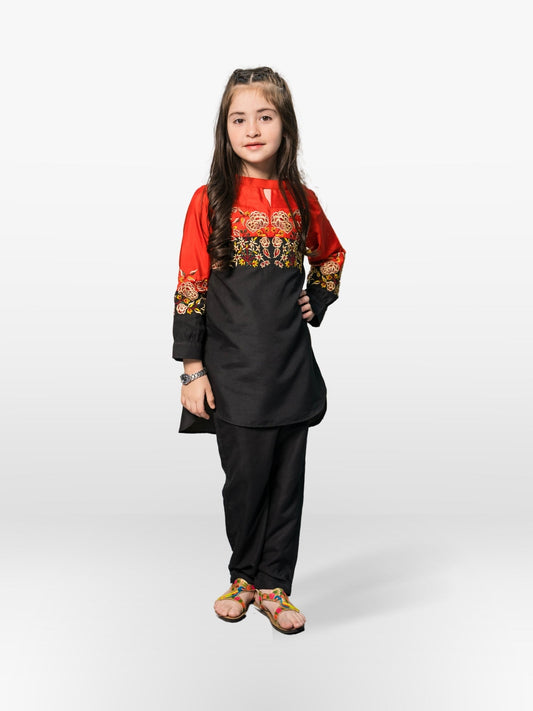 Velvour Girls Cotton Embroidered Stitched 2-Piece Suit- VG79-A