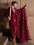Hussain Rehar Luxury Pret Eid'24 Raw Silk Embellished Stitched 3-Piece Suit-Merlot
