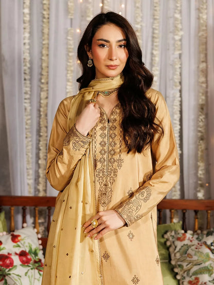 Panache Apparel Noore Eid Edit Raw Silk Embroidered Stitched Suit-Deyar