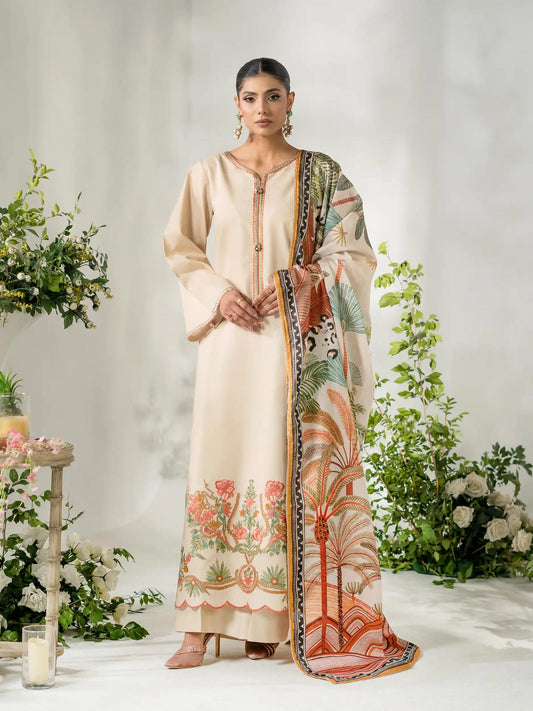 Beige Rabazka Lawn Embroidered Unstitched 3-Piece Suit-WUS-DELW-3P-S26-05