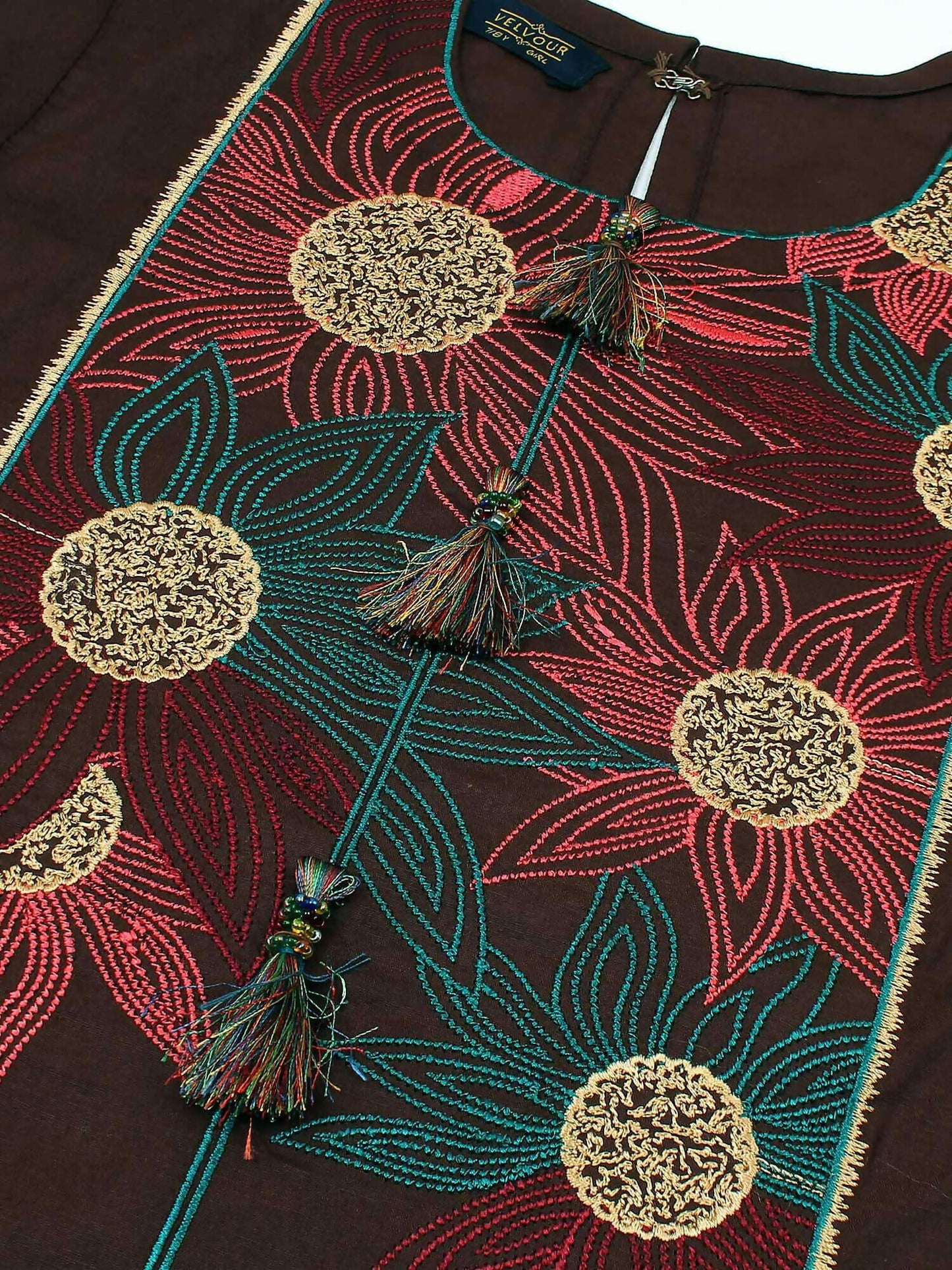 Velvour Girls Cotton Embroidered Stitched 2-Piece Suit-VG109-A