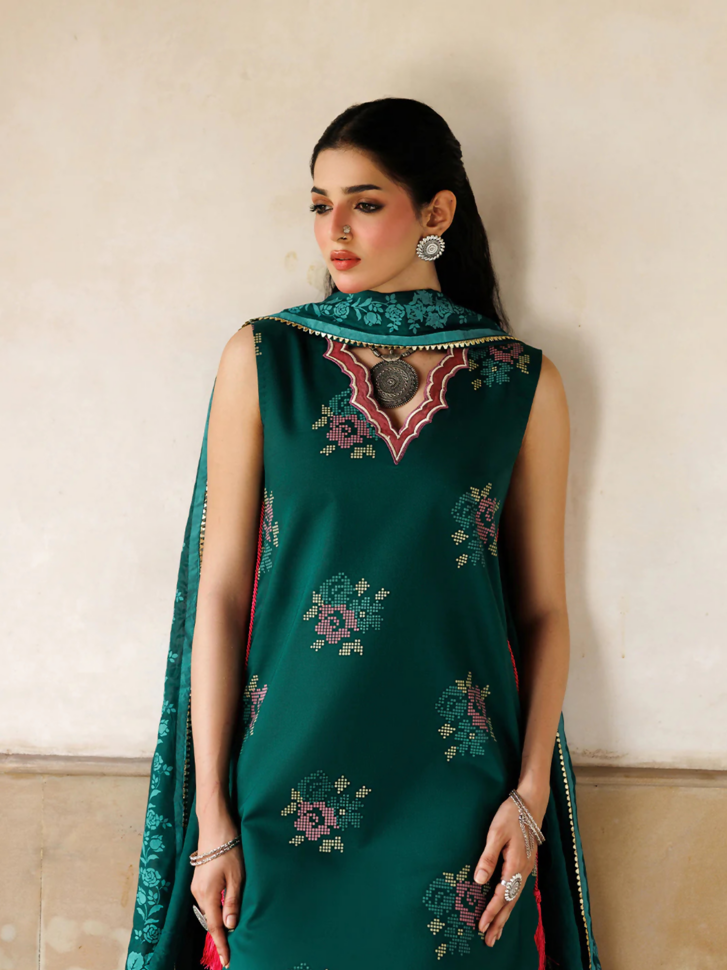 Green Panache Apparel Noor Mahal Cotton Printed Stitched Suit-Aylaar