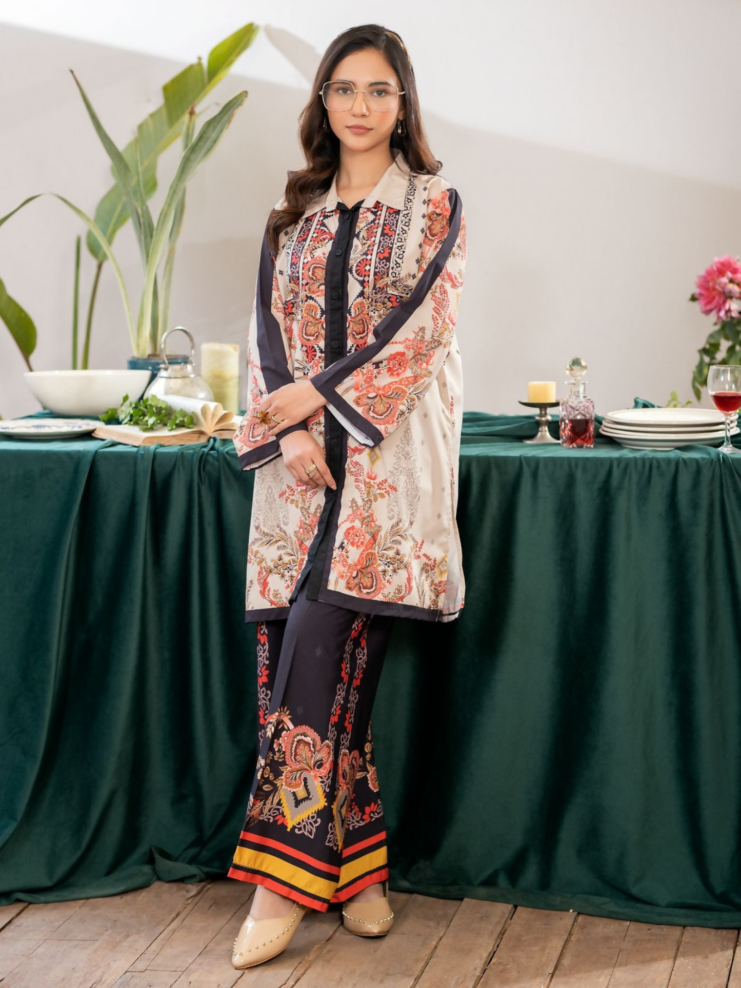 Panache Apparel Crepe De Luxe Crepe Printed Co-Ord Set-Silken