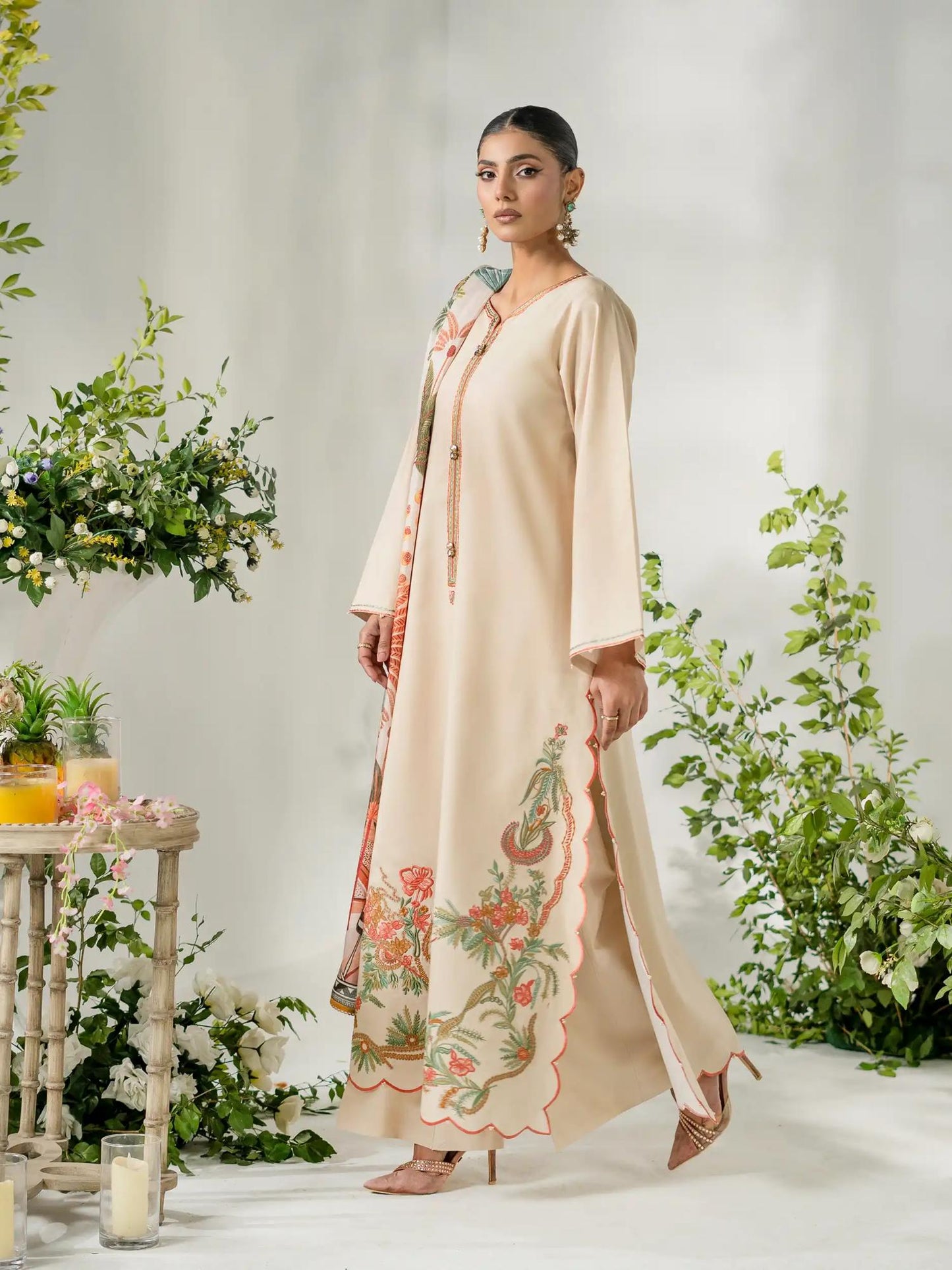 Beige Rabazka Lawn Embroidered Unstitched 3-Piece Suit-WUS-DELW-3P-S26-05