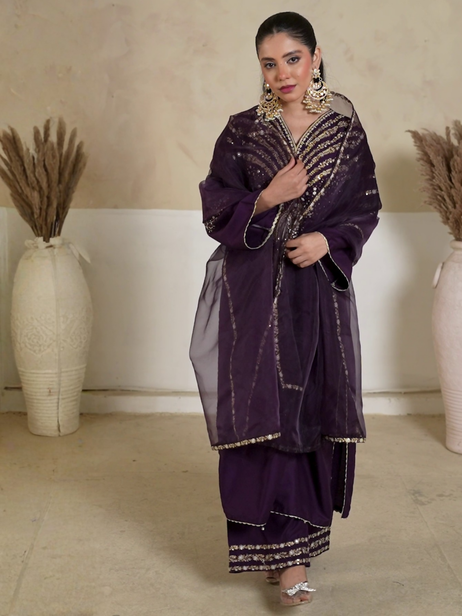 Stylish Collection Royal Pret Linen Embroidered Stitched 3-Piece Suit-Jazmine Purple