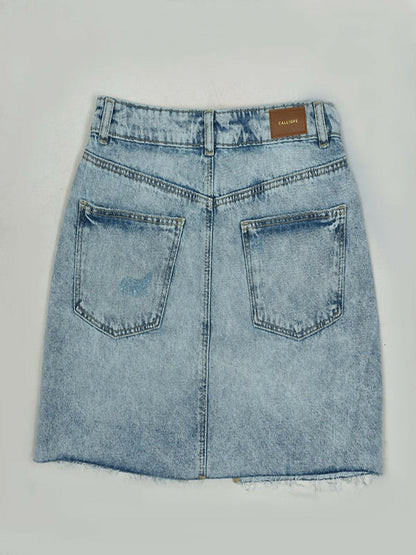 Funky's Plain MId Length Ripped Denim Skirt-11491