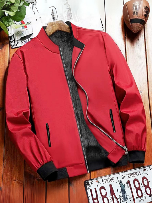 Red Funky Sherpa Fur Lining Super Warm Bomber Jackets-14076