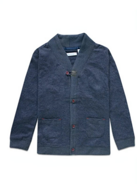 Blue Funky Plain Kid's Double Pocket Cardigan Sweater-9432