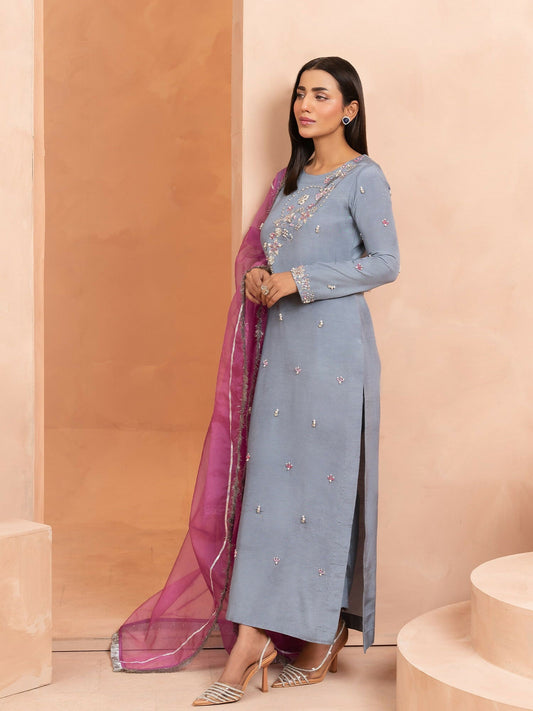 Allure By IH Luxury Pret Raw Silk Embellished Stitched 3-Piece Suit-Zade