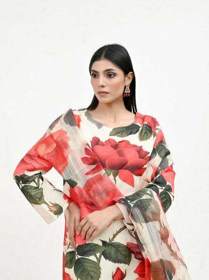 Imran Aftab Valentine's Day Raw Silk Printed Stitched 3-Piece Suit-IAVD 03