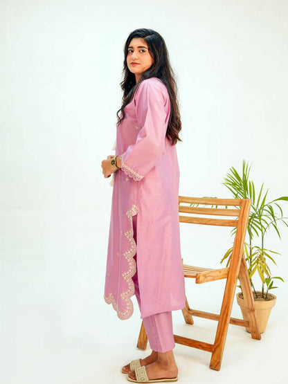 MH Cloth House Khaddi Net Embroidered Stitched 2-Piece Suit-Zavaya