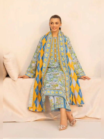 Gul Ahmed Maira Khaddar Printed Unstitched 3-Piece Suit-White Rock