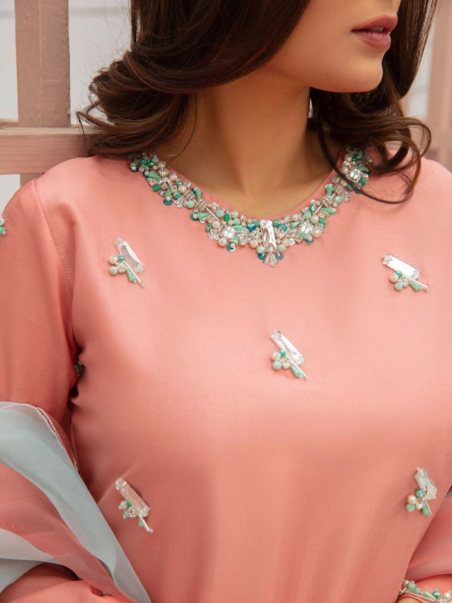 Allure By IH Raw Silk Embellished Stitched 3-Piece Suit-First Blush