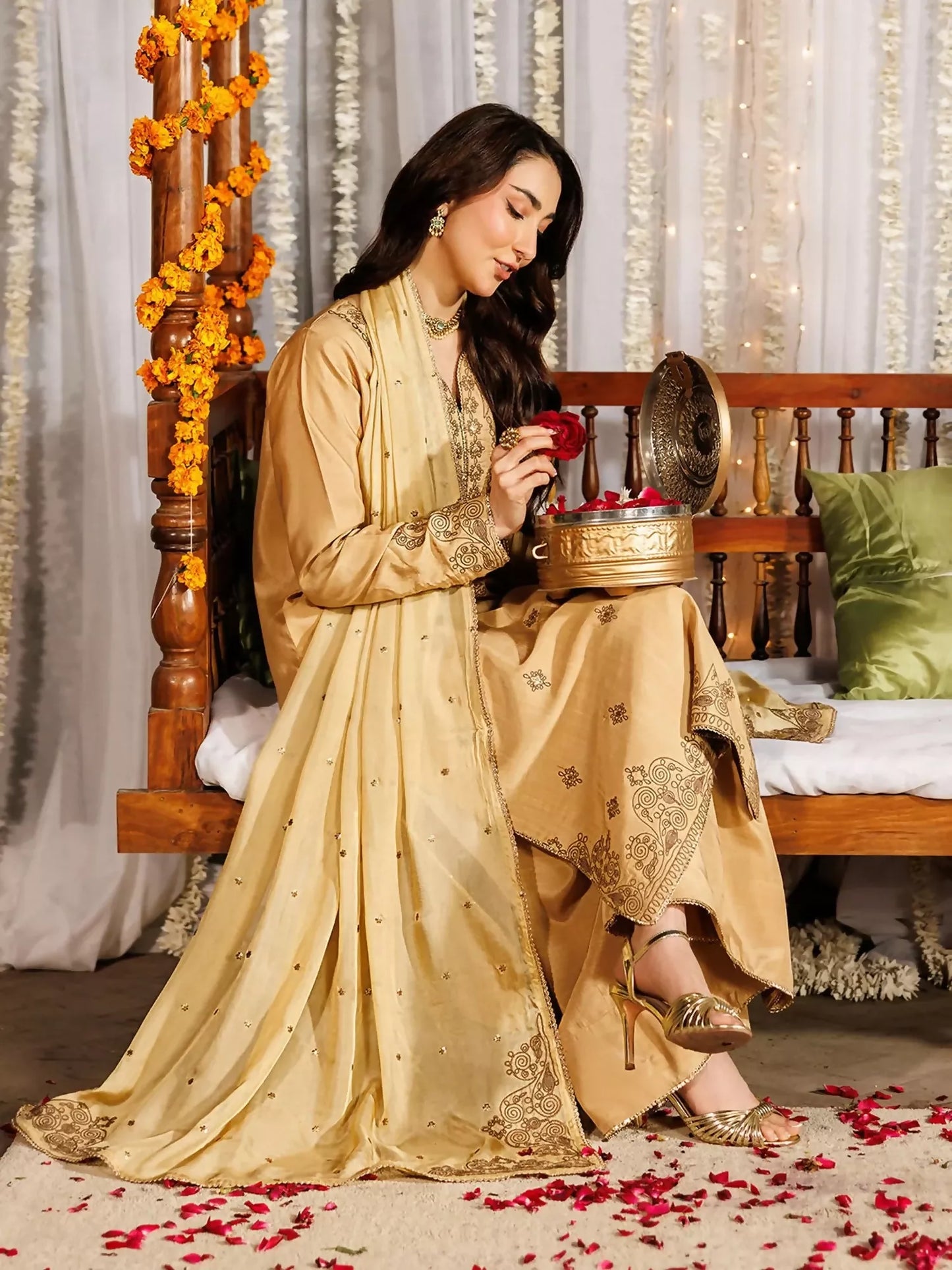 Panache Apparel Noore Eid Edit Raw Silk Embroidered Stitched Suit-Deyar