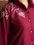 Panache Apparel Winter Core Linen Embroidered Co-Ord Set-Shine