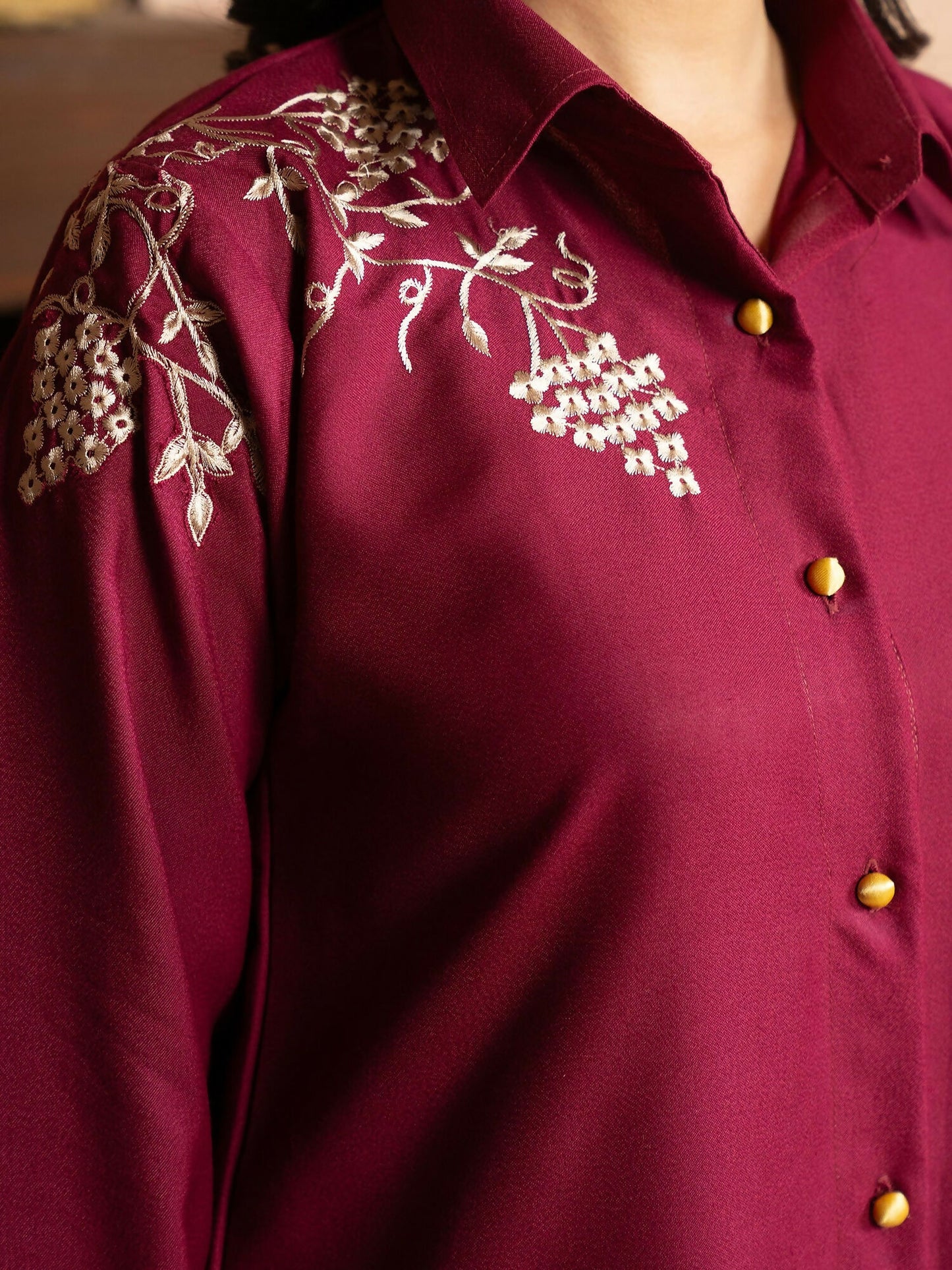 Panache Apparel Winter Core Linen Embroidered Co-Ord Set-Shine