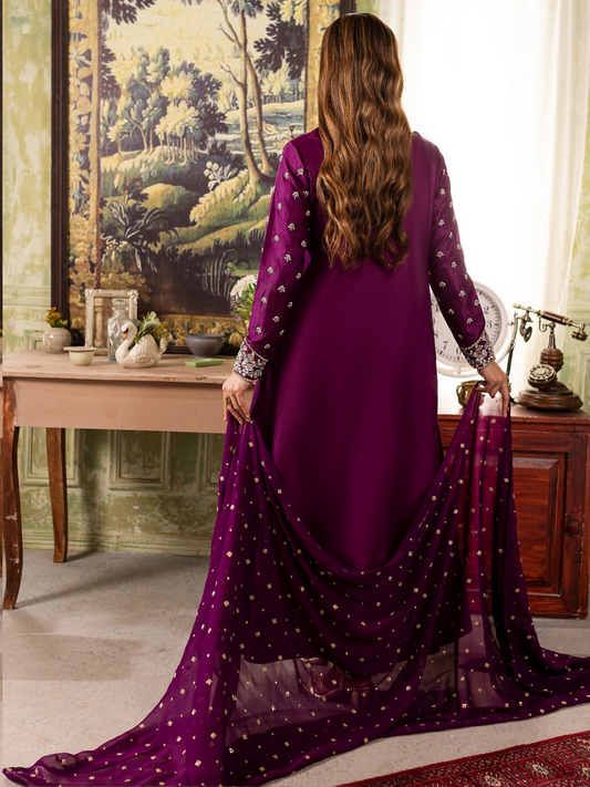 Allure By IH Raw Silk Embellished Stitched 3-Piece Suit-Anya