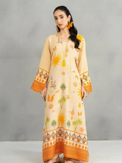 Panache Apparel Dear Summer Silk Lawn Printed Kaftan-Yellow Bloom