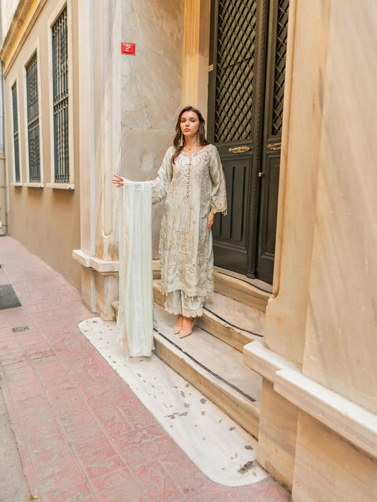 Farooq Hameed Studio EiD Collection'26 Pure Silk Embroidered Stitched 3-Piece Suit-Ira