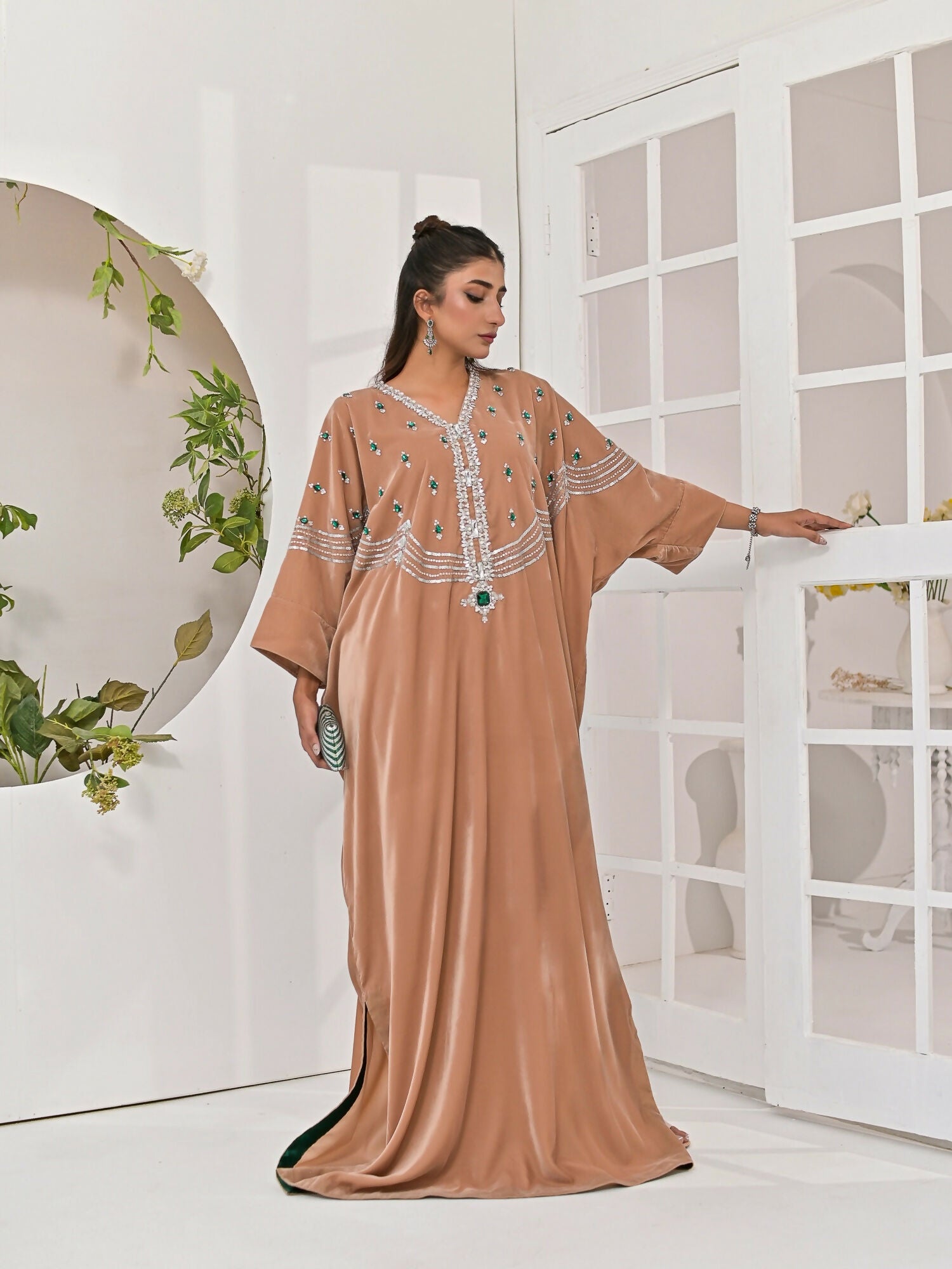 Farooq Hameed Studio Velvet Embroidered Kaftan Set-Dia