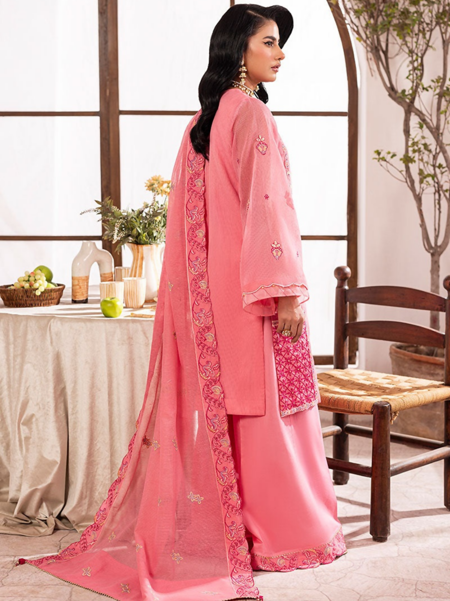 Shurooq L’amore Khaddi Net Embroidered Stitched 3-Piece Suit-Yodelle