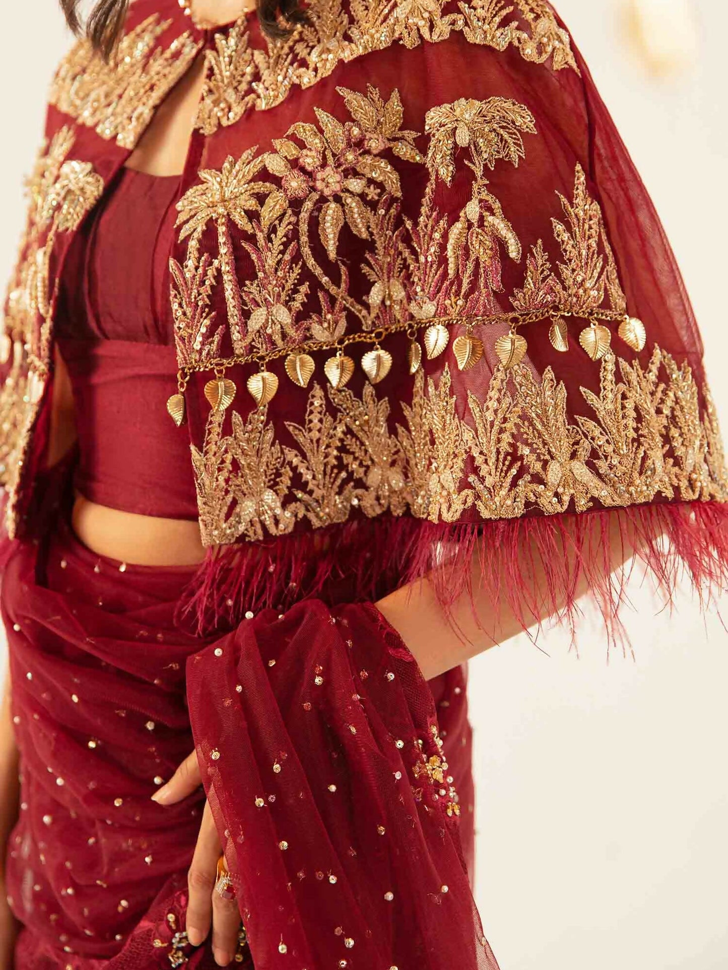 Shiza Hassan Aurora Formals Net Embellished Saree-Magma