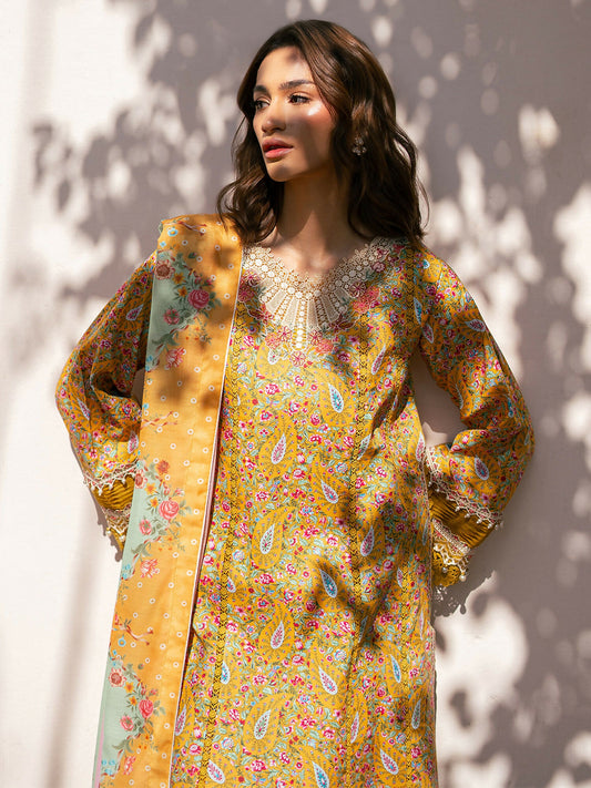 Binilyas Hazel Printed Embroidered Lawn Unstitched 3-Piece Suit-2072 - B