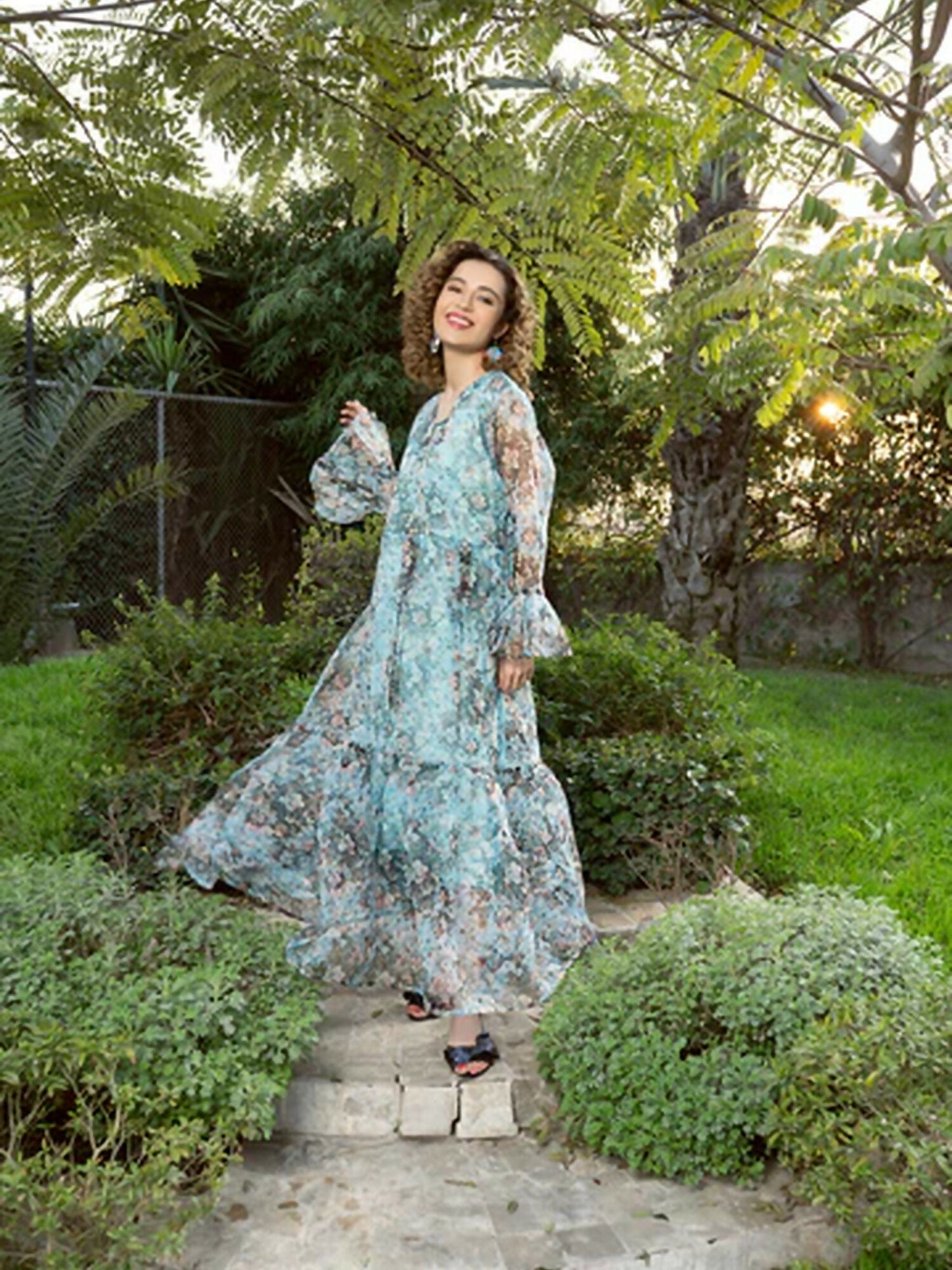 Panache Apparel Organza Printed Frock-Stock