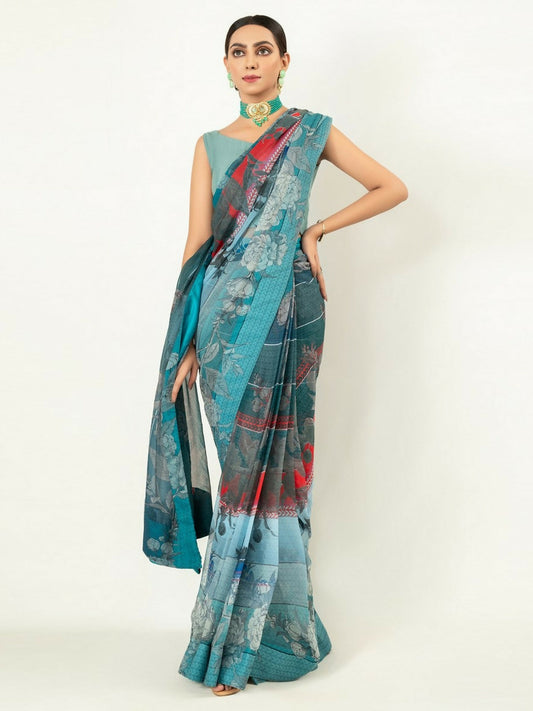 Imran Aftab Chiffon Printed Unstitched Saree-IASC 03