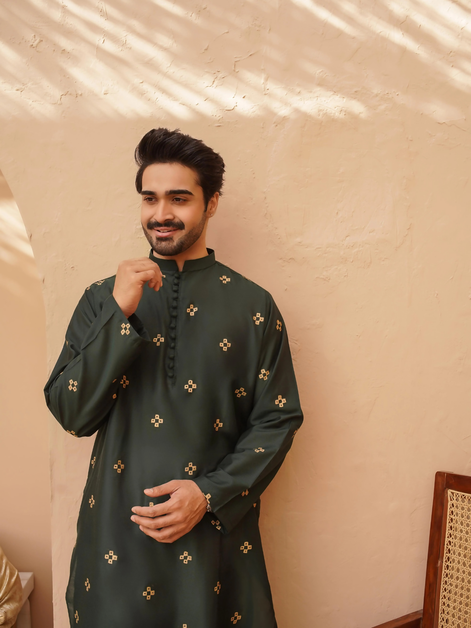 Kidoz Kloset Cotton Silk Printed Kurta Pajama-Emerald Aura-Men