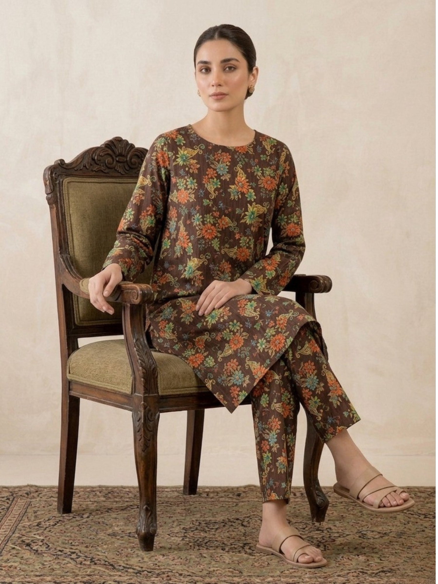 Brown Bin Shaukat Lawn Printed Unstitched 2-Piece Suit