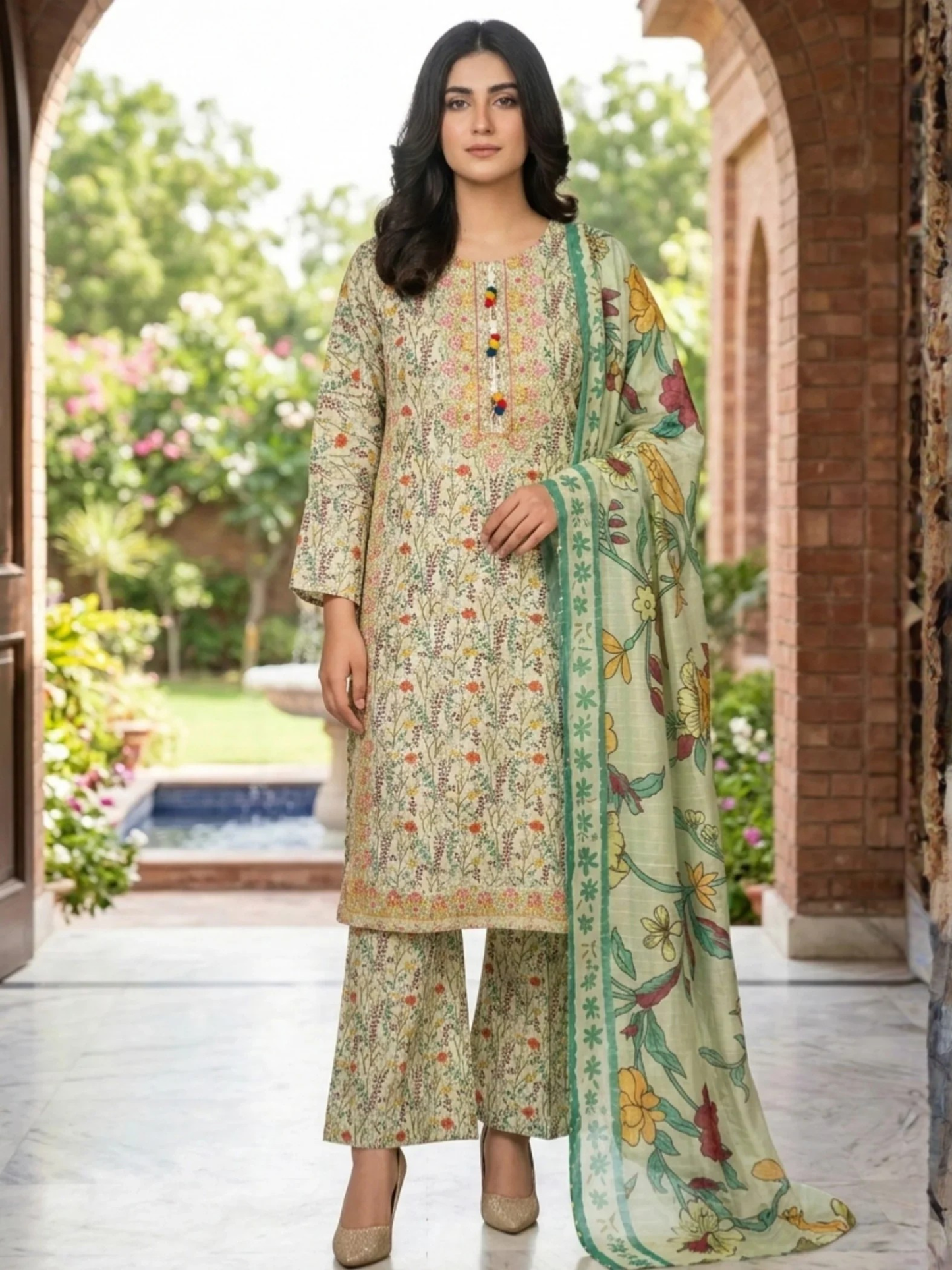 Multi Duas Boutique Lawn Embellished Stitched 3-Piece Suit-Style 16