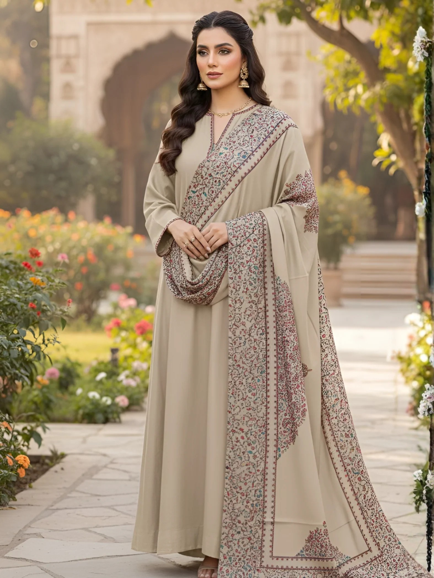 Beige Duas Boutique Pashmina Needlework Shawl-Style 4