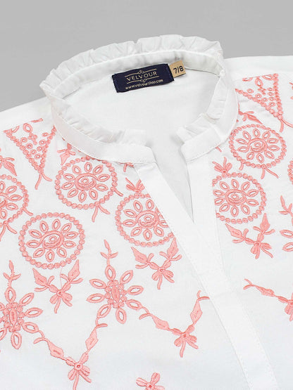 Velvour Girls Cotton Embroidered Stitched Tunic-VG118-A