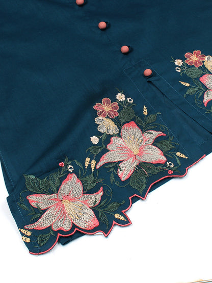 Velvour Girls Cotton Embroidered Stitched 2-Piece Suit- VG78-D