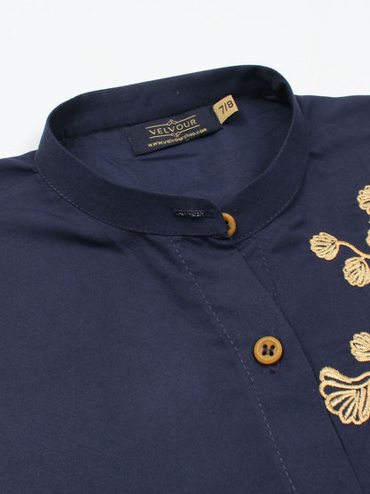 Velvour Girls Cotton Embroidered Stitched Tunic-VG120-B