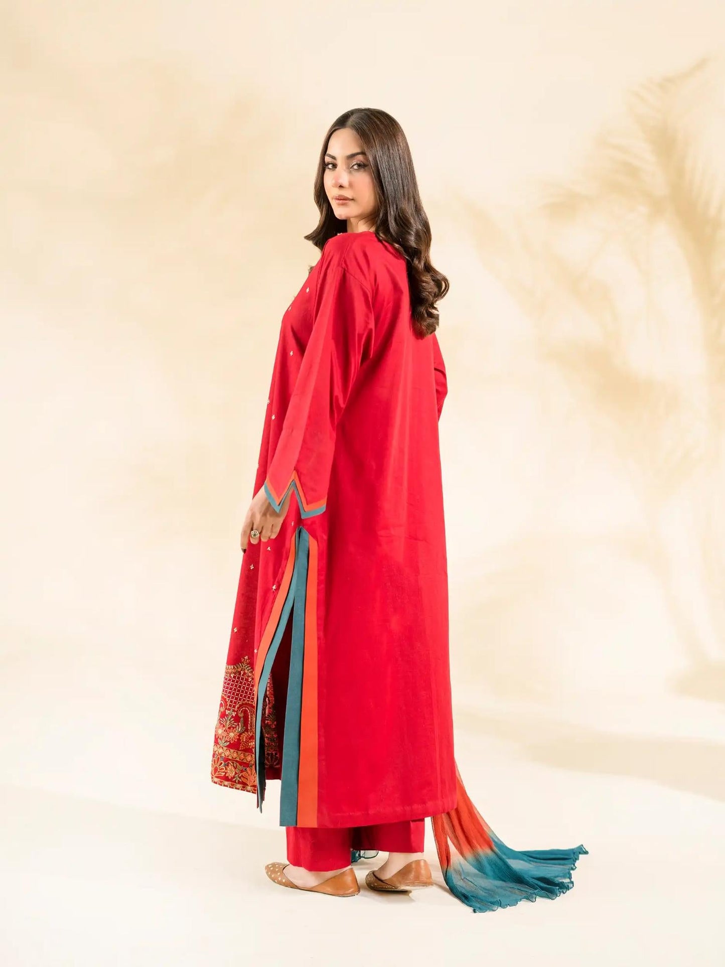 Red-Rabazka Lawn Embroidered Stitched 3-Piece Suit-WRTW-DEL-S26-3PC-03