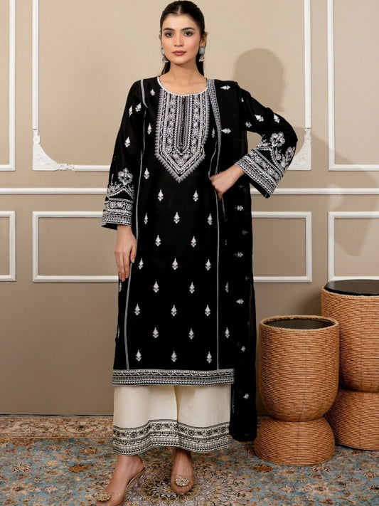 Tehzeeb Libas Stone Linen Embroidered Stitched 3-Piece Suit-SHAHJAHAN