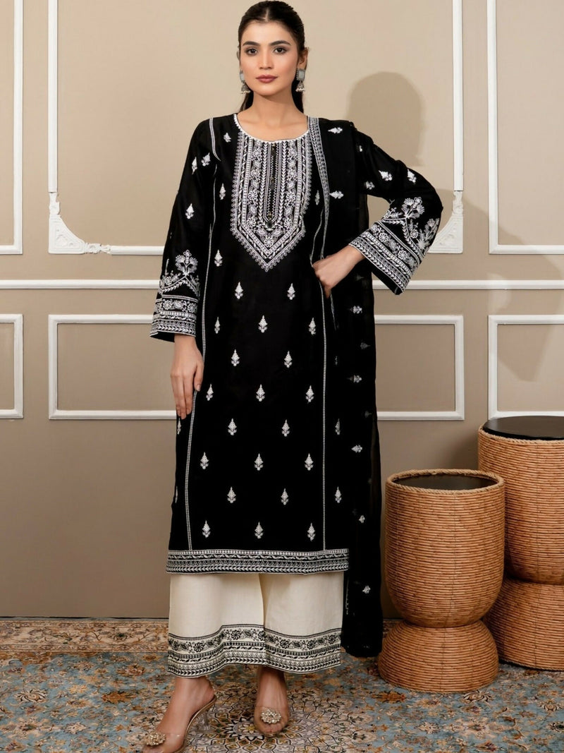 Tehzeeb Libas Stone Linen Embroidered Stitched 3 Piece Suit SHAHJAHAN