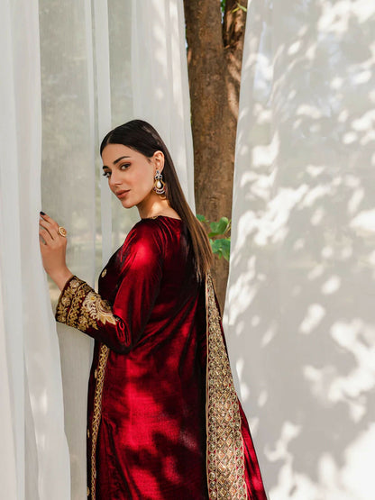 Panache Apparel Velvet Edit Micro Velvet 9000 Embroidered Stitched 2-Piece-Surkh