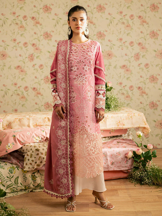 Mahnur Kaia Slub Linen Embroidered Stitched 3-Piece Suit-K- 13