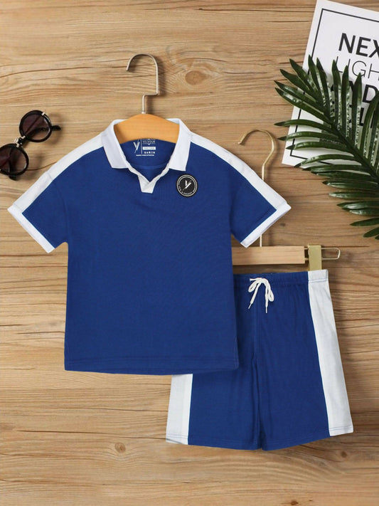 Blue and White Velvour Boys & Girls Printed Track Suit-VST67-A